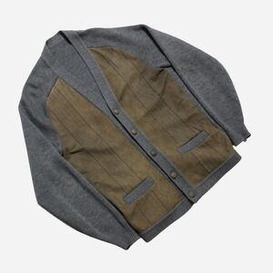 Mens Vintage 90s Wool Blend Suede Detail Grandpa Cardigan